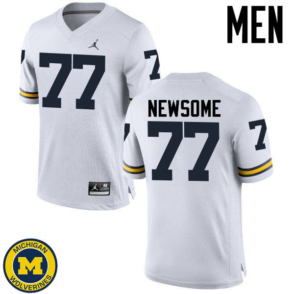 Mens Michigan Wolverines #77 Grant Newsome White Embroidery Jersey